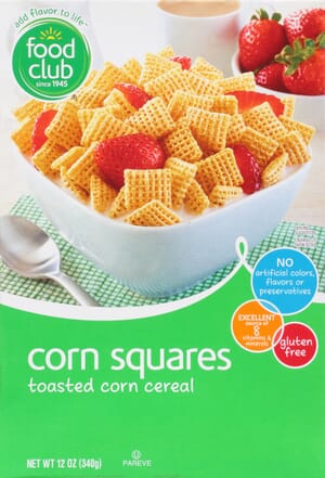 Food Club Corn Squares Toasted Cereal 12 oz