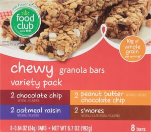 Food Club Chewy Granola Bars Variety Pack 8 ea