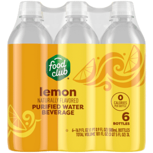 Food Club Lemon Purified Water Beverage 6 – 16.9 fl oz Bottles