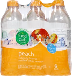 Food Club Peach Purified Water Beverage 6 ea