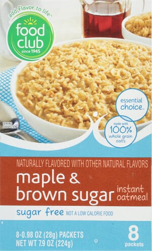 Food Club Essential Choice Sugar Free Maple & Brown Sugar Instant Oatmeal 8 – 0.98 oz Packets