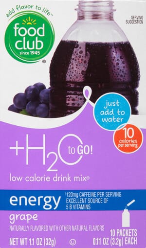 Food Club +H2O to Go Low Calorie Energy Grape Drink Mix 10 ea