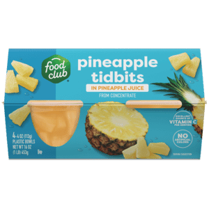 Food Club Pineapple Tidbits in Pineapple Juice 4 – 4 oz Cups
