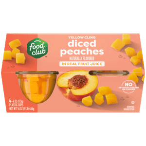 Food Club Yellow Cling Diced Peaches in Real Fruit Juice 4 – 4 oz Cups