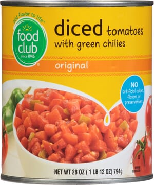 Food Club Diced Original Tomatoes with Green Chilies 28 oz