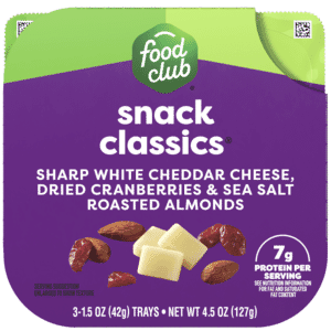 Food Club Sharp White Cheddar Cheese  Dried Cranberries & Sea Salt Roasted Almonds Snack Classics 3 ea