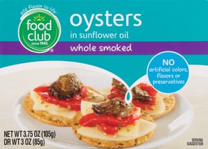 Food Club Whole Smoked Oysters In Sunflower Oil 3.75 oz