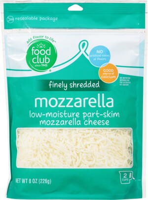 Food Club Low-Moisture Part-Skim Mozzarella Finely Shredded Cheese 8 oz