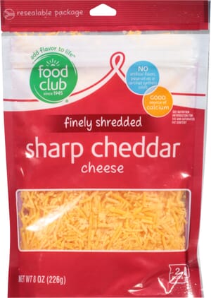 Food Club Finely Shredded Sharp Cheddar Cheese 8 oz