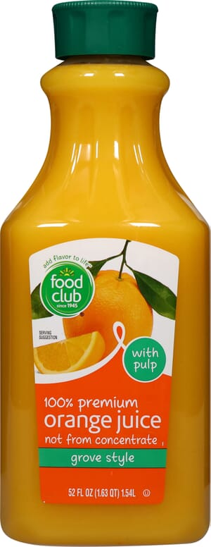 Food Club Grove Style 100% Premium Orange Juice with Pulp 52 fl oz