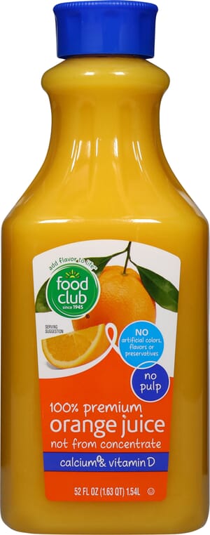 Food Club No Pulp 100% Premium Orange Juice 52 fl oz