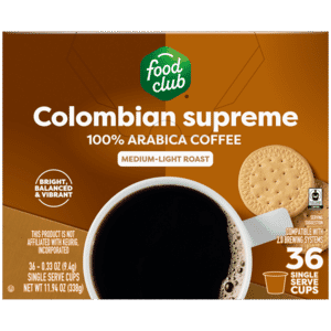 Food Club Medium-Light Roast Colombian Supreme Coffee 36 – 0.33 oz Single Serve Cups