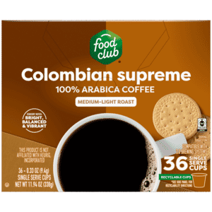 Food Club Medium-Light Roast Colombian Supreme Coffee 36 – 0.33 oz Single Serve Cups