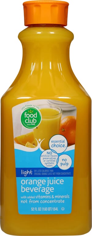 Food Club Essential Choice Light No Pulp Orange Juice Beverage 52 fl oz