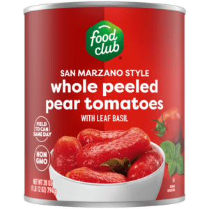 Food Club San Marzano Style Whole Peeled Pear Tomatoes with Leaf Basil 28 oz