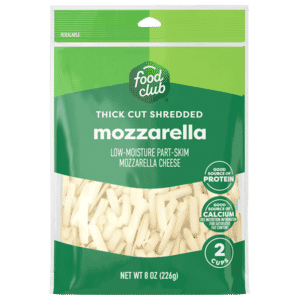 Food Club Thick Cut Low-Moisture Part-Skim Mozzarella Shredded Cheese 8 oz