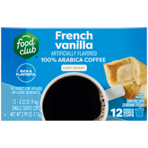 Food Club Light Roast French Vanilla Coffee 12 – 0.33 oz Single Serve Cups