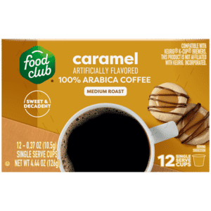 Food Club Medium Roast Caramel Coffee 12 – 0.37 oz Single Serve Cups