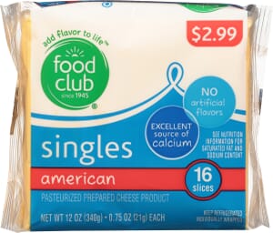 Food Club Singles American Cheese Slices 16 – 0.75 oz Slices