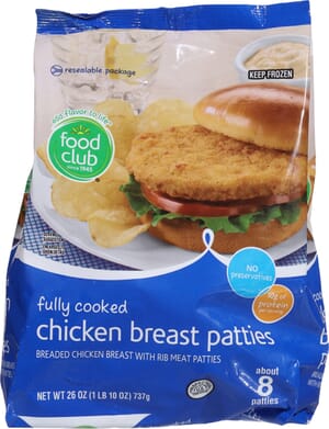 Food Club Fully Cooked Chicken Breast Patties 26 oz