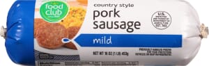 Food Club Mild Country Style Pork Sausage 16 oz