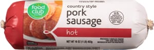 Food Club Hot Country Style Pork Sausage 16 oz