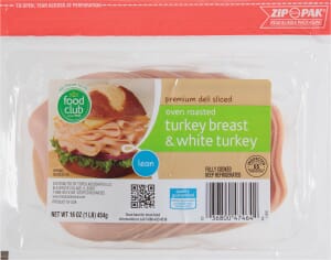 Food Club Premium Deli Sliced Oven Roasted Turkey Breast & White Turkey 16 oz