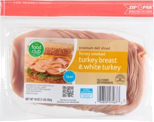 Food Club Premium Deli Sliced Lean Honey Smoked Turkey Breast & White Turkey 16 oz