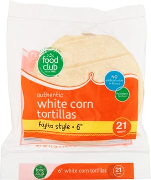 Food Club Fajita Style Authentic 6 Inch White Corn Tortillas 21 ea