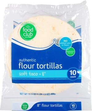 Food Club Authentic 8 Inch Soft Taco Flour Tortillas 10 ea