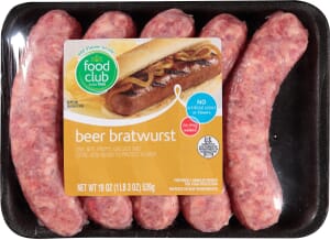 Food Club Beer Bratwurst 19 oz