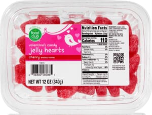 Food Club Valentines Candy Cherry Jelly Hearts 12 oz