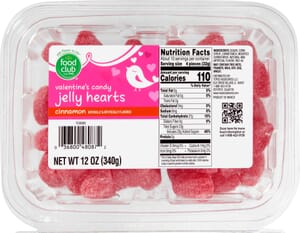 Food Club Valentines Candy Cinnamon Jelly Hearts 12 oz