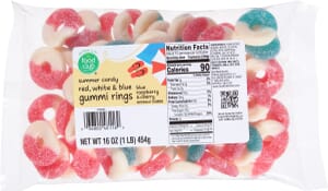 Food Club Summer Candy Red White & Blue Blue Raspberry & Cherry Gummi Rings 16 oz