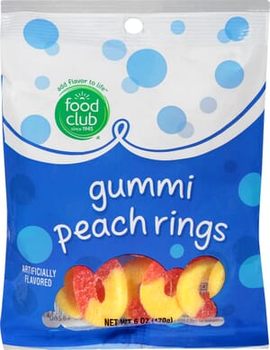 Food Club Peach Rings Gummi 6 oz Bag