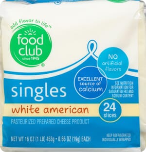 Food Club Singles White American Cheese 24 ea