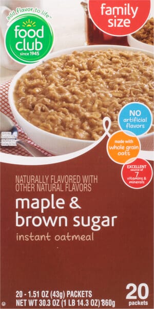 Food Club Family Size Maple & Brown Sugar Oatmeal 20 ea