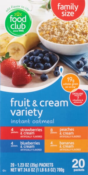 Food Club Family Size Instant Fruit & Cream Variety Oatmeal 20 ea