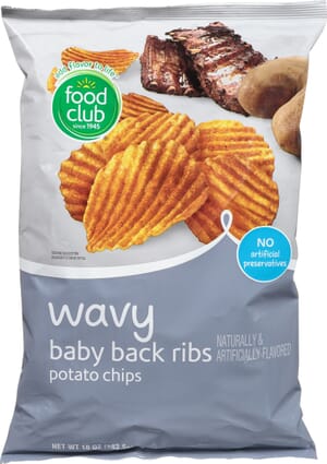 Food Club Wavy Baby Back Ribs Potato Chips 10 oz