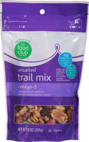 Food Club Unsalted Omega-3 Trail Mix 9 oz