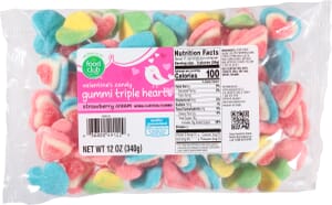 Food Club Gummi Triple Hearts Strawberry Cream Valentine’s Candy 12 oz