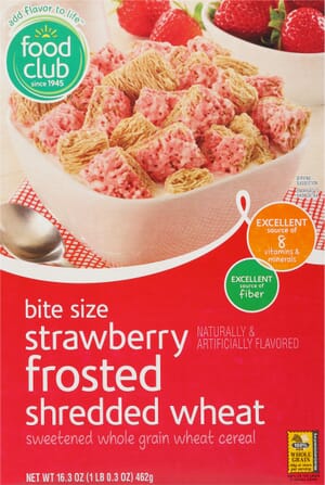 Food Club Bite Size Shredded Wheat Strawberry Frosted Cereal 16.3 oz