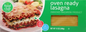 Food Club Oven Ready Lasagna 12 oz