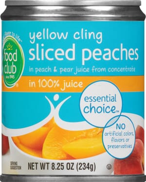 Food Club Essential Choice Sliced Yellow Cling Peaches In 100% Juice 8.25 oz