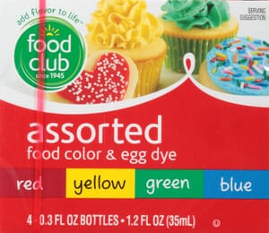 Food Club Assorted Food Color & Egg Dye 4 0.3 oz 4 ea Box