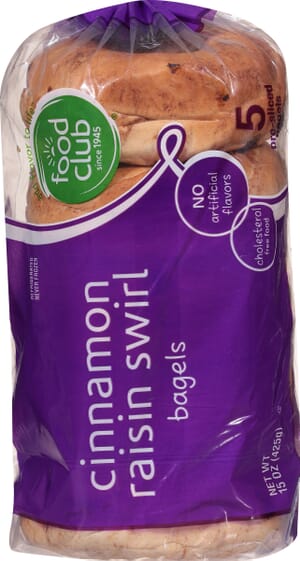 Food Club Pre-Sliced Cinnamon Raisin Swirl Bagels 5 ea