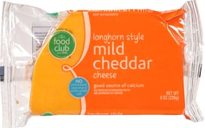 Food Club Longhorn Style Mild Cheddar Cheese 8 oz