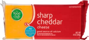 Food Club Sharp Cheddar Cheese 8 oz