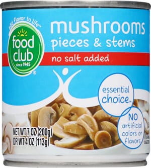 Food Club Essential Choice No Salt Added Pieces & Stems Mushrooms 7 oz