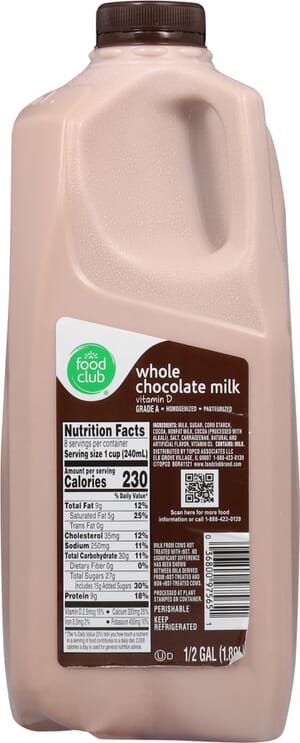 Food Club Whole Chocolate Milk 0.5 gal